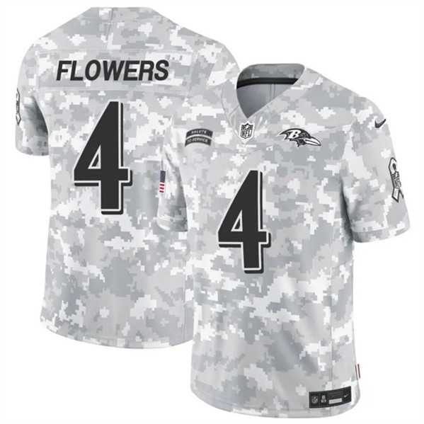 Mens Baltimore Ravens #4 Zay Flowers 2024 F.U.S.E. Arctic Camo Salute to Service Limited Stitched Jersey Dzhi